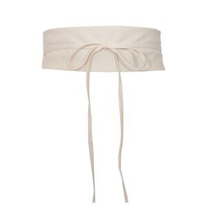 8367 Evogues Plus Size Faux Leather Obi Waistband Sash Belt Off White- One